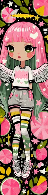 Free kawaii angel bookmark featuring pink and green kawaii angel